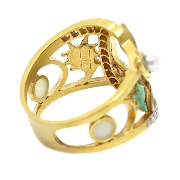 MASRIERA Diamond Enamel Pearl Ring 18K YG 750 Size6.75(US) 90275582 - Picture 4 of 9